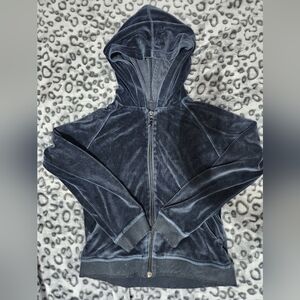 Velvet Zip-Up Hoodie in Dark Blue